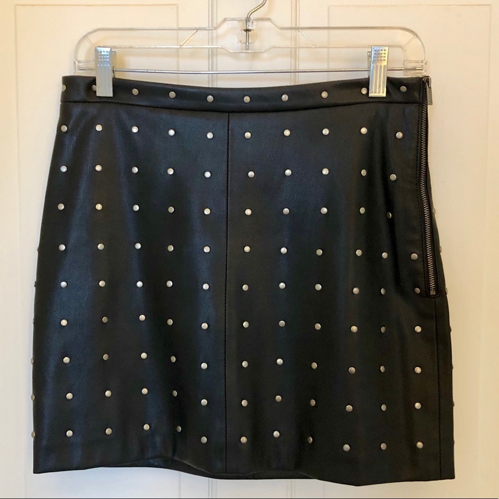 Zara black faux leather studded mini skirt